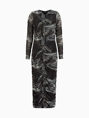 AllSaints Grey Keiko Mesh Dress - Image 8 of 8