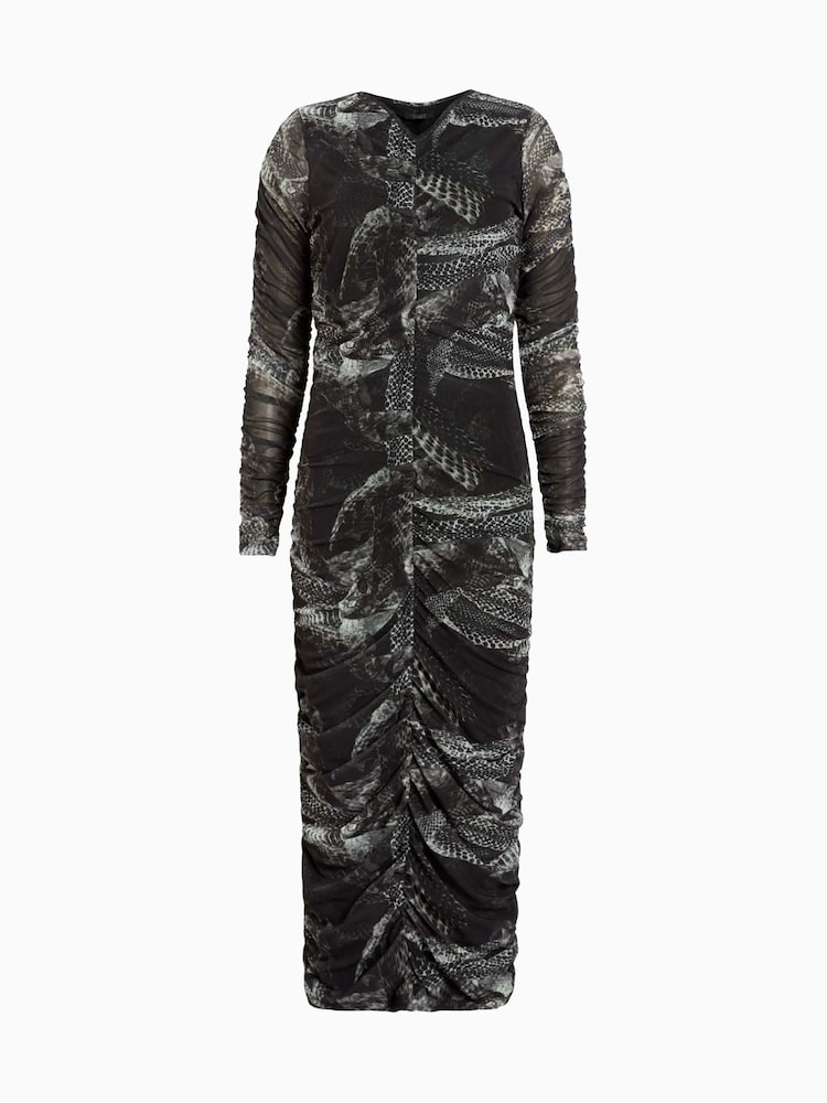 AllSaints Grey Keiko Mesh Dress - Image 8 of 8