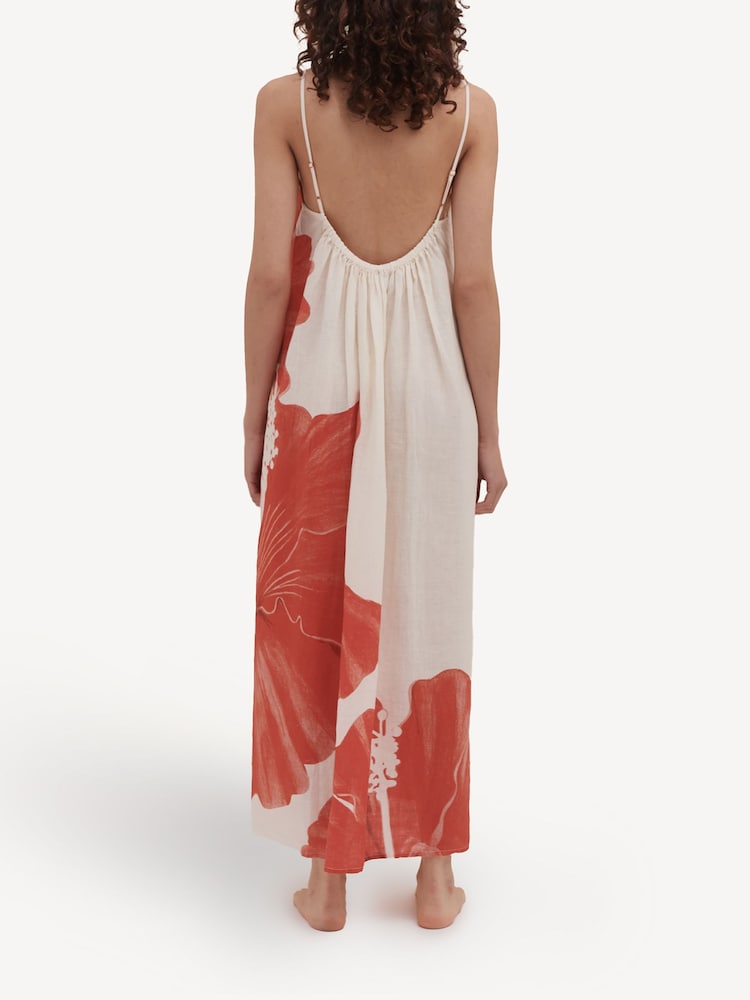 Desmond & Dempsey Grand Hibiscus - Cream Women's square neck nightie - Image 2 of 5 Desmond & Dempsey Grand Hibiscus - Cream Women's square neck nightie - Image 2 of 5