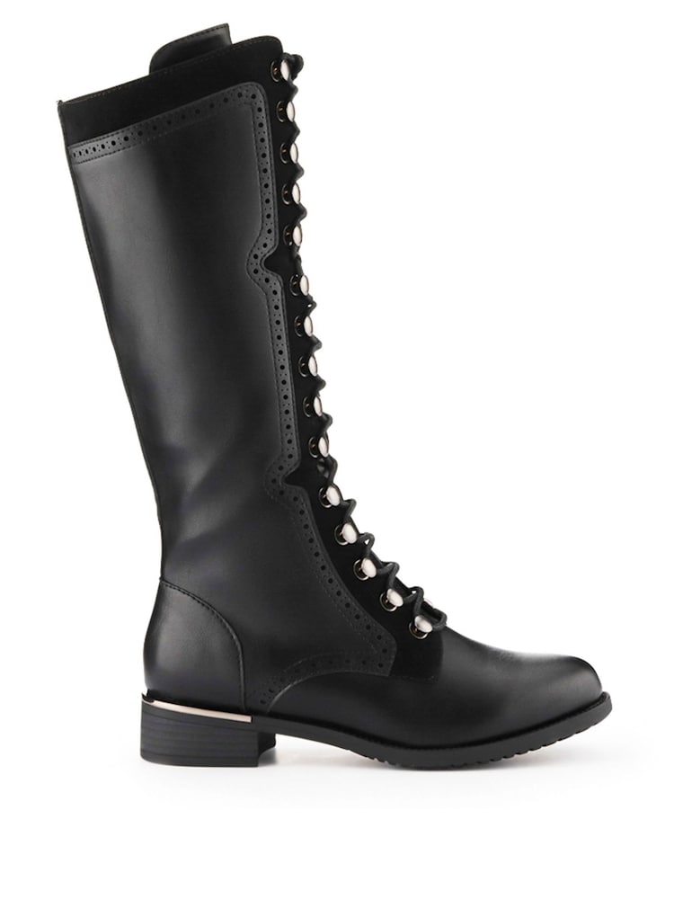 Pavers Black Tall Lace Long Boots - Image 1 of 5