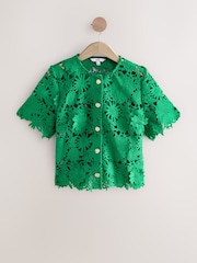 Green Floral Lace Short Sleeve Top - Image 1 of 3