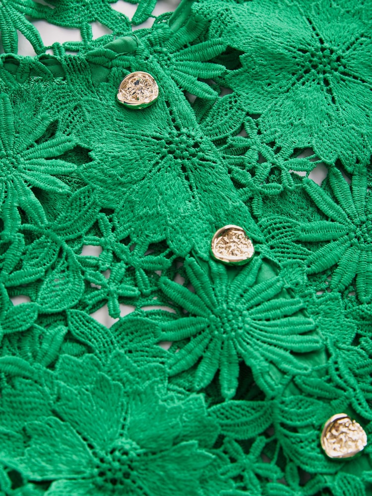 Green Floral Lace Short Sleeve Top - Image 2 of 3