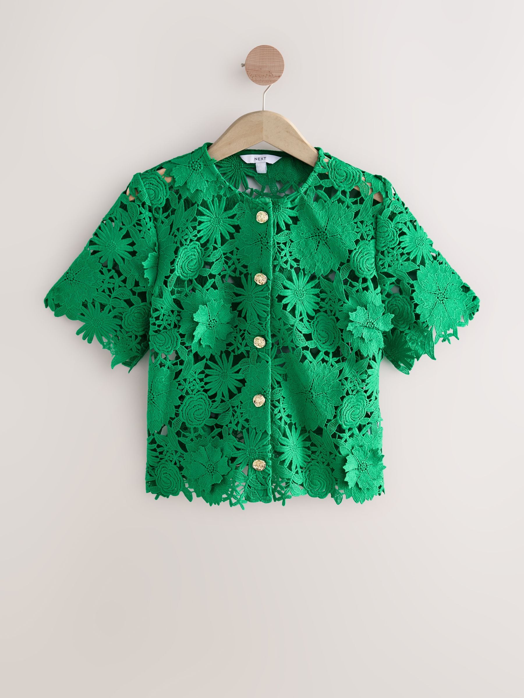 Buy Green Floral Lace Short Sleeve Top from Next USA