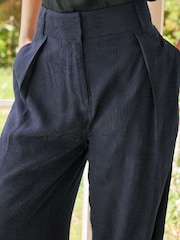 Navy Satin Jacquard Wide Leg Trousers - Image 4 of 7