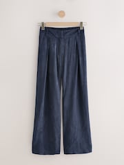 Navy Satin Jacquard Wide Leg Trousers - Image 5 of 7