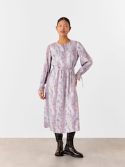 Whistles Natural Petite Mottled Snake Print Midi Dress - Image 2 of 5