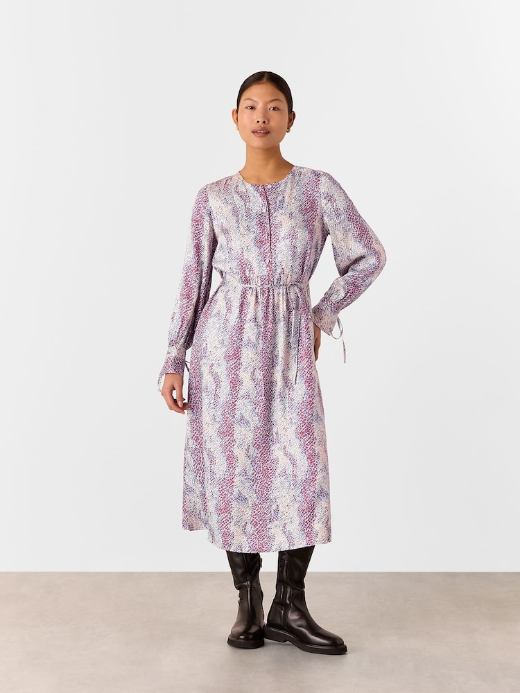 Whistles Natural Petite Mottled Snake Print Midi Dress - Image 2 of 5