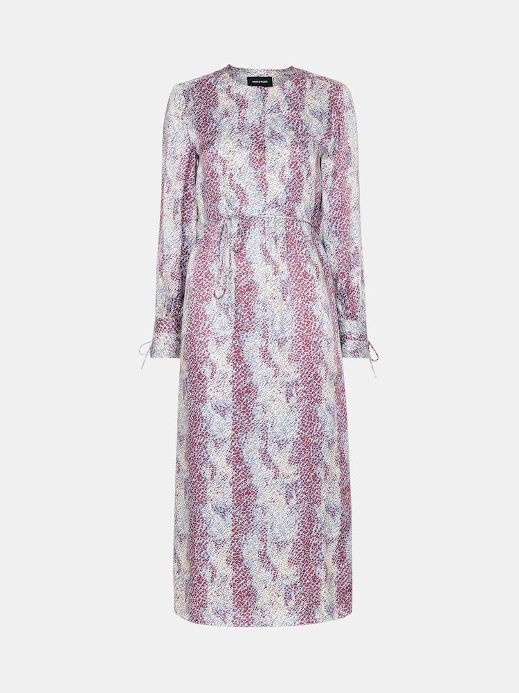 Whistles Natural Petite Mottled Snake Print Midi Dress - Image 5 of 5