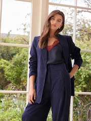 Navy Satin Jaquard Single Breasted Blazer - Image 4 of 5