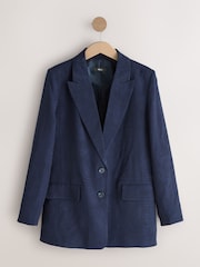 Navy Satin Jacquard Single Breasted Blazer - Image 6 of 8