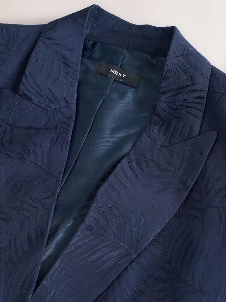 Navy Satin Jacquard Single Breasted Blazer - Image 8 of 8 Navy Satin Jacquard Single Breasted Blazer - Image 8 of 8