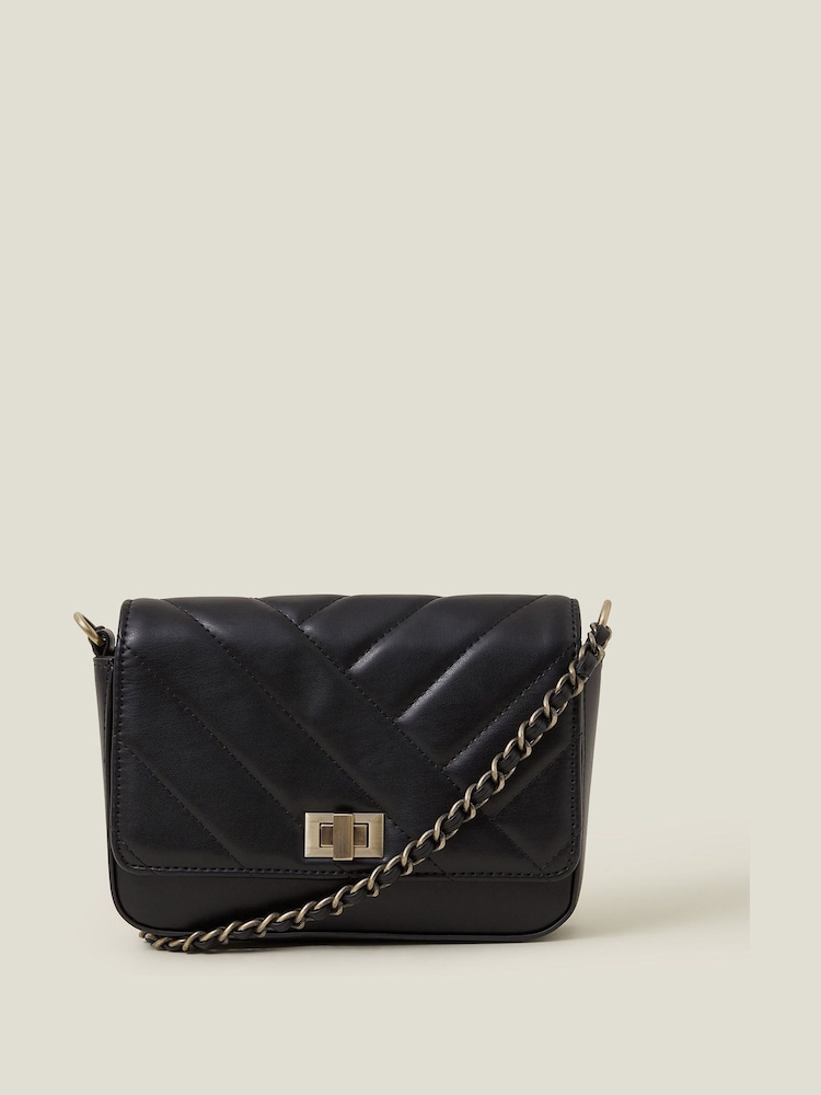 Accessorize Black Chain Strap Faux Leather Cross-Body Bag - Image 1 of 2