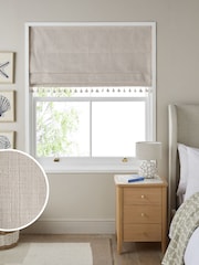 Natural Textured Tassel Edge Ready Made Blackout Roman Blind - Image 1 of 8