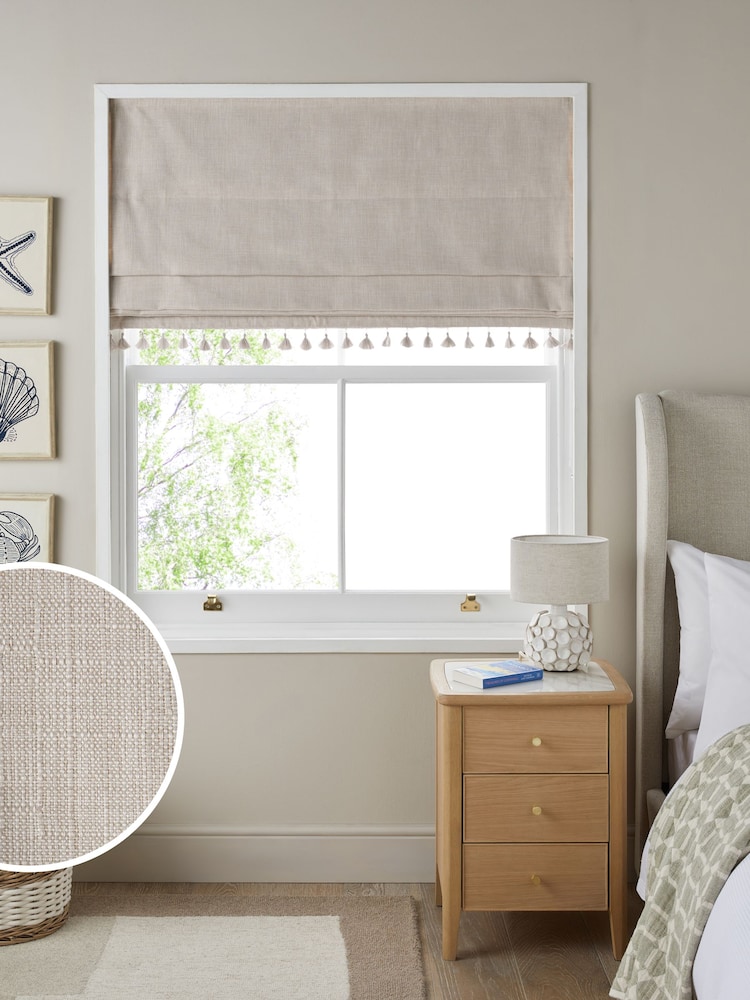 Natural Textured Tassel Edge Ready Made Blackout Roman Blind - Image 1 of 8