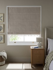 Natural Textured Tassel Edge Ready Made Blackout Roman Blind - Image 3 of 8
