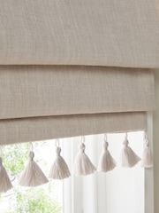 Natural Textured Tassel Edge Ready Made Blackout Roman Blind - Image 6 of 8