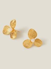 Accessorize Gold 14ct Plated Pearl Flower Stud Earrings - Image 1 of 1
