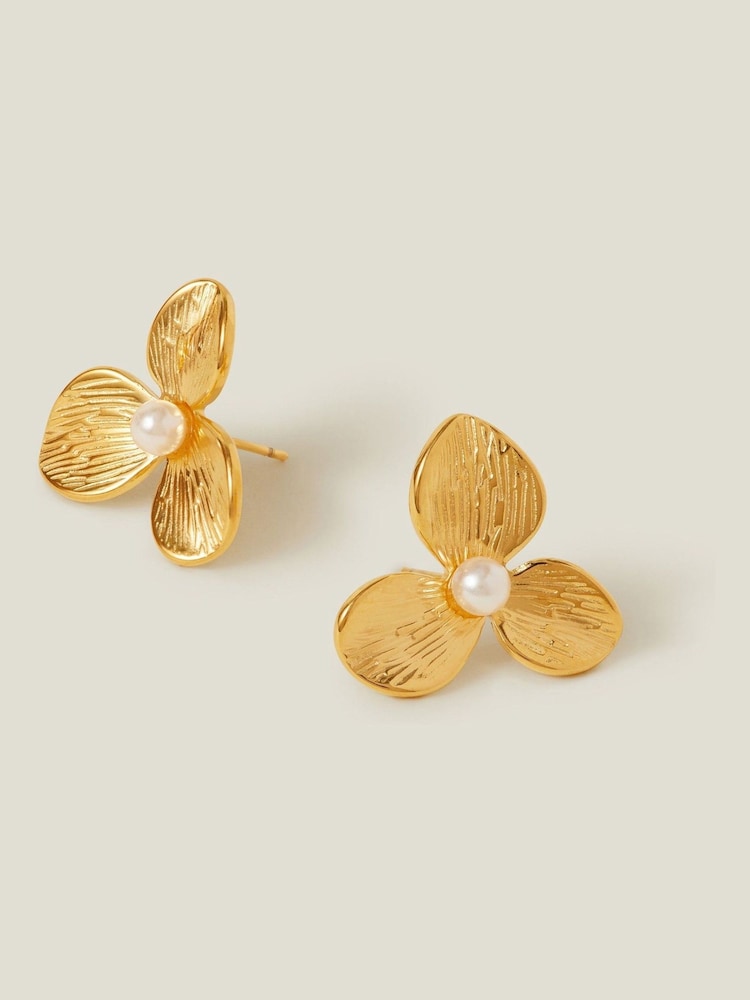 Accessorize Gold 14ct Plated Pearl Flower Stud Earrings - Image 1 of 1 Accessorize Gold 14ct Plated Pearl Flower Stud Earrings - Image 1 of 1