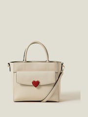 Accessorize Cream Heart Faux Leather Handbag - Image 1 of 2