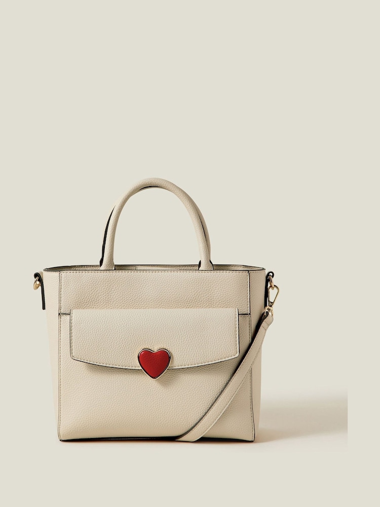Accessorize Cream Heart Faux Leather Handbag - Image 1 of 2