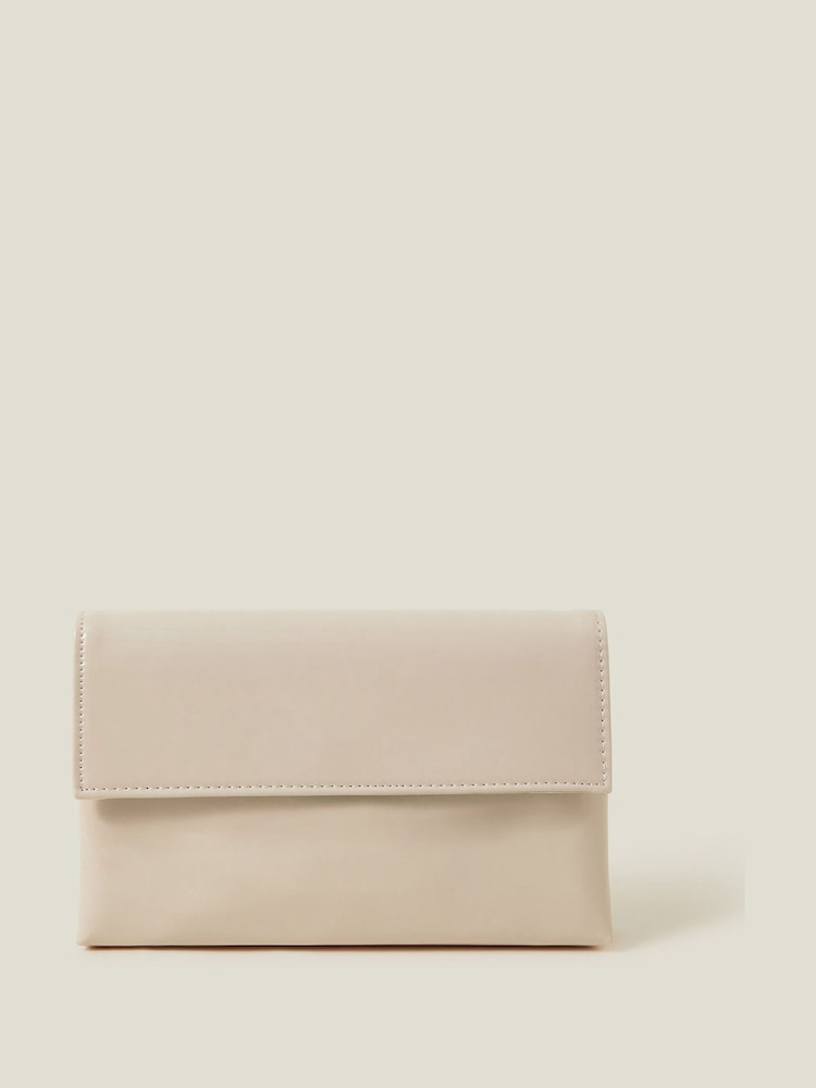 Accessorize Nude Patent Fold-Over Clutch Bag - Image 1 of 2