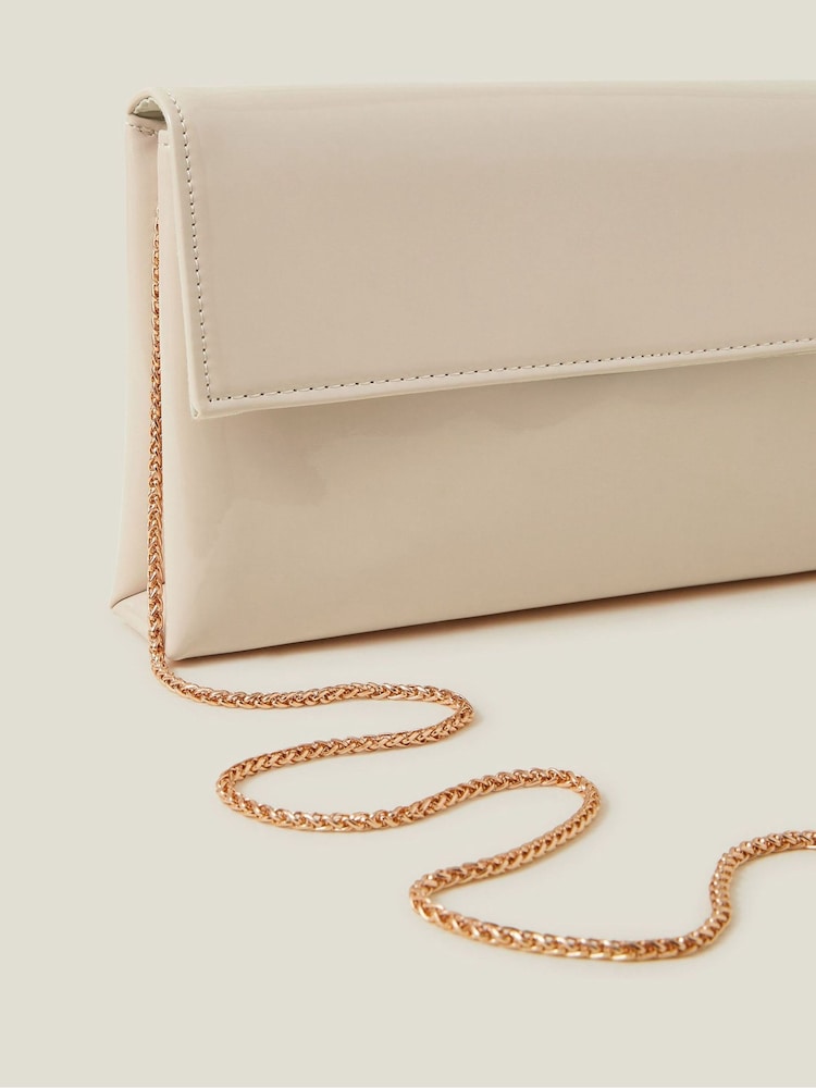 Accessorize Nude Patent Fold-Over Clutch Bag - Image 2 of 2
