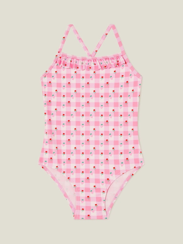 Angels By Accessorize Pink Girls Strawberry Print Swimsuit - Image 2 of 3