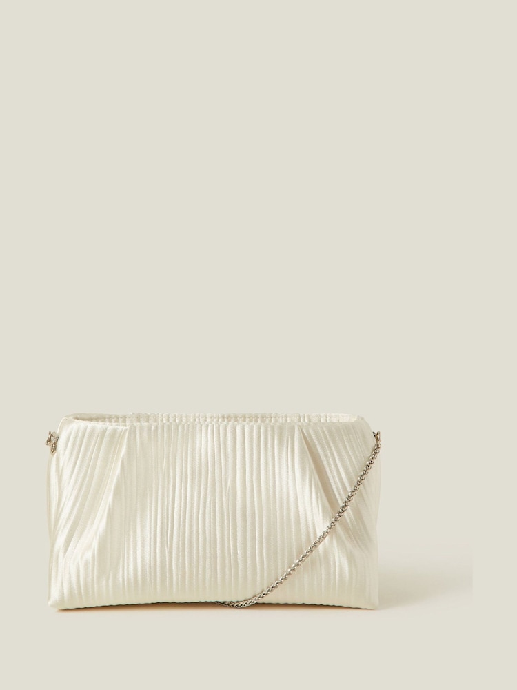 Accessorize Natural Bridal Pleated Satin Clutch Bag - Image 1 of 2