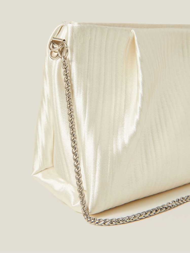 Accessorize Natural Bridal Pleated Satin Clutch Bag - Image 2 of 2 Accessorize Natural Bridal Pleated Satin Clutch Bag - Image 2 of 2