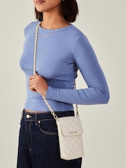 Accessorize Cream Quilted Cross-Body Phone Bag - Image 1 of 3