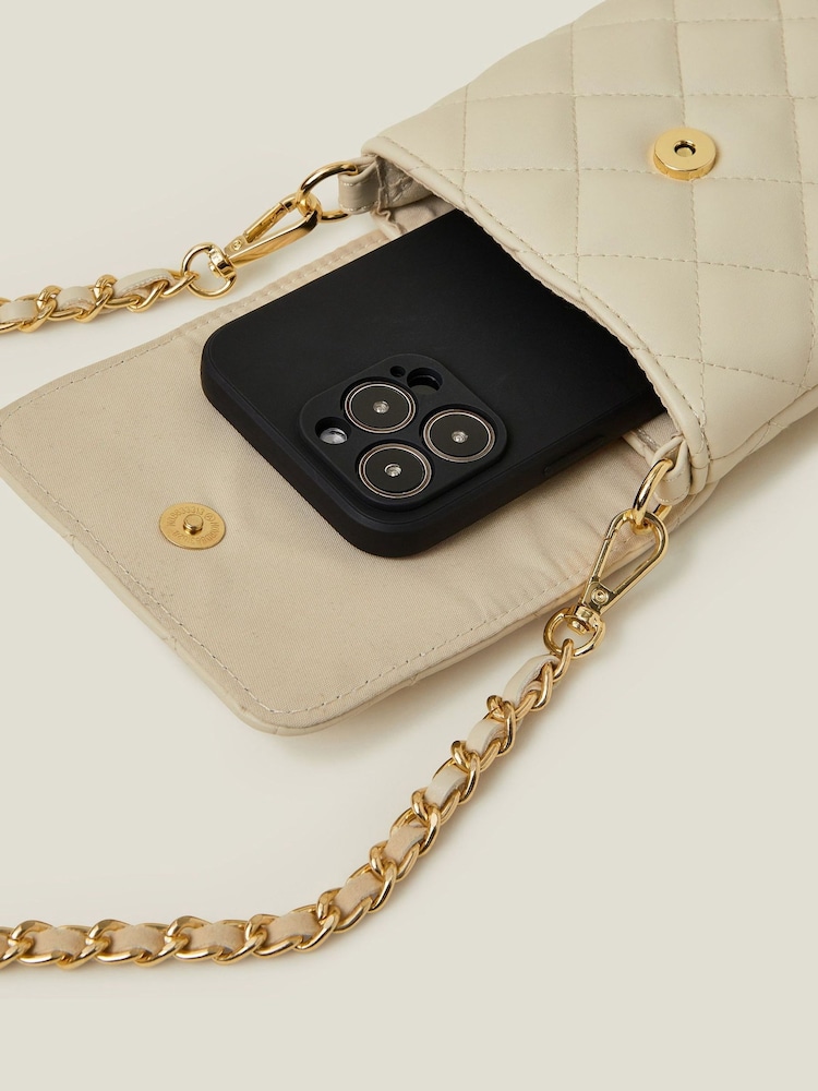 Accessorize Cream Quilted Cross-Body Phone Bag - Image 3 of 3