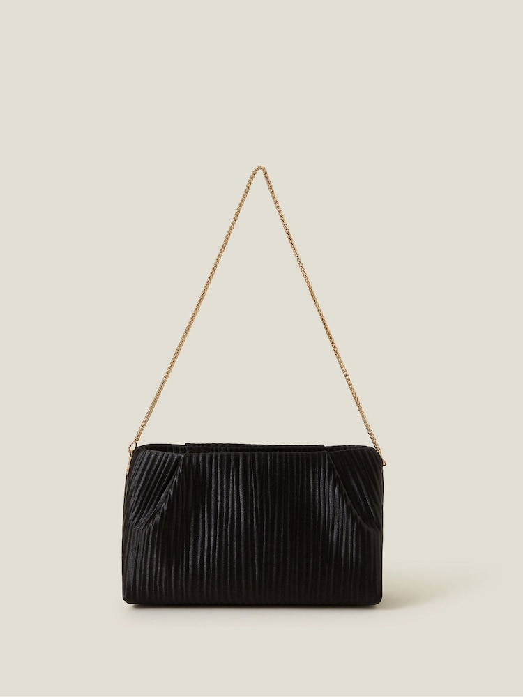 Accessorize Black Pleated Satin Clutch Bag - Image 1 of 2