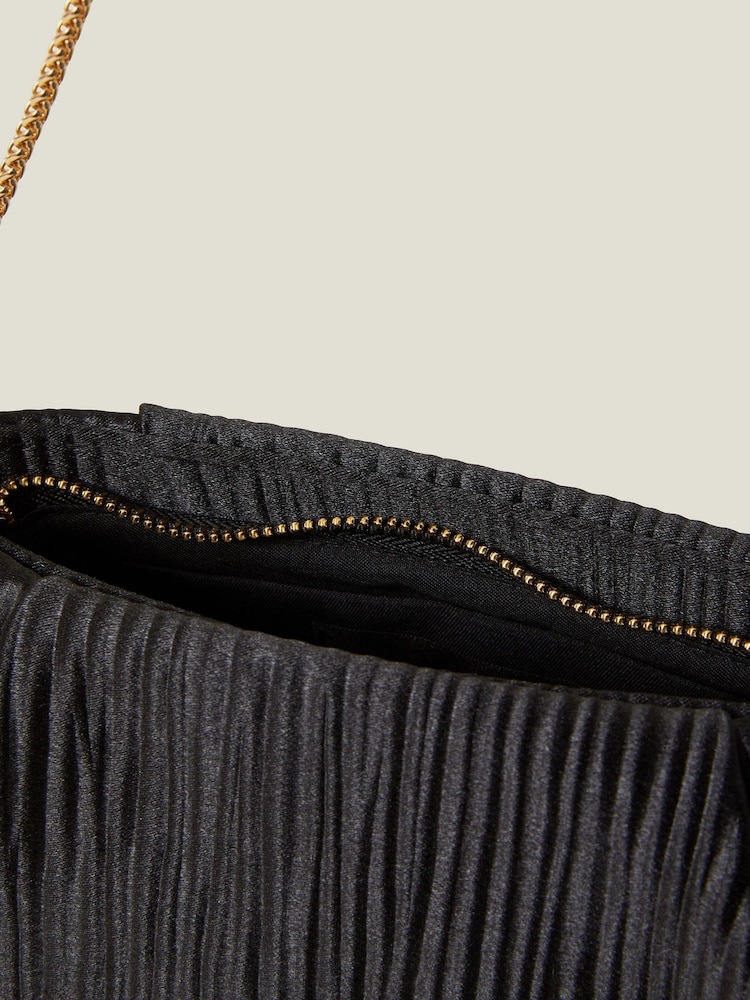 Accessorize Black Pleated Satin Clutch Bag - Image 2 of 2