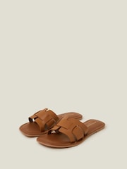 Accessorize Natural Leather Cut-Out Slide Sandals - Image 2 of 3