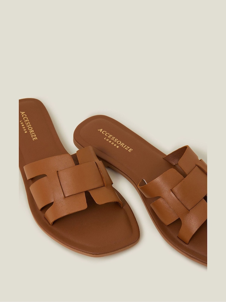 Accessorize Natural Leather Cut-Out Slide Sandals - Image 3 of 3