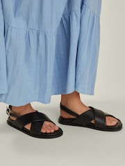 Accessorize Black Cross Strap Leather Sandals - Image 1 of 3