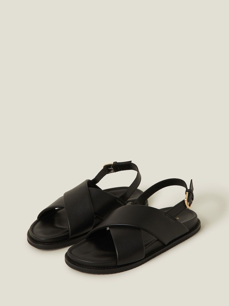 Accessorize Black Cross Strap Leather Sandals - Image 2 of 3 Accessorize Black Cross Strap Leather Sandals - Image 2 of 3