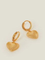 Accessorize Gold Tone 14ct Ridge Heart Drop Hoop Earrings - Image 1 of 2