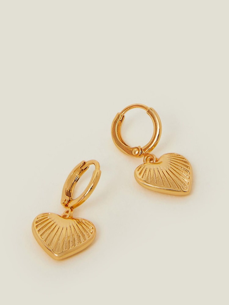 Accessorize Gold Tone 14ct Ridge Heart Drop Hoop Earrings - Image 1 of 2