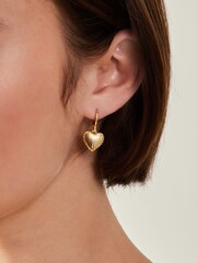 Accessorize Gold Tone 14ct Ridge Heart Drop Hoop Earrings - Image 2 of 2