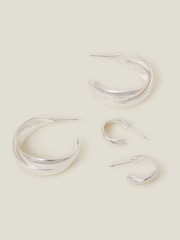 Accessorize Silver Sterling Plated Chunky Twist Hoop Earrings 2 Pack - Image 1 of 2