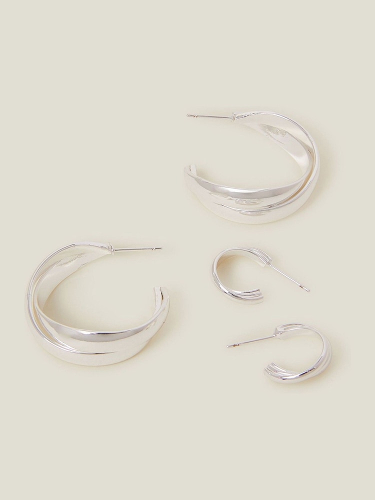 Accessorize Silver Sterling Plated Chunky Twist Hoop Earrings 2 Pack - Image 1 of 2