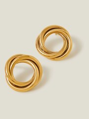 Accessorize Gold 14ct Plated Stainless Steel Round Twist Stud Earrings - Image 1 of 2