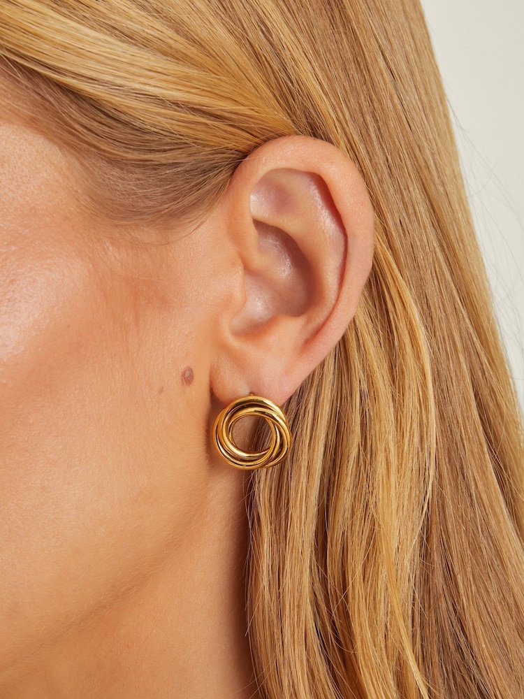 Accessorize Gold 14ct Plated Stainless Steel Round Twist Stud Earrings - Image 2 of 2