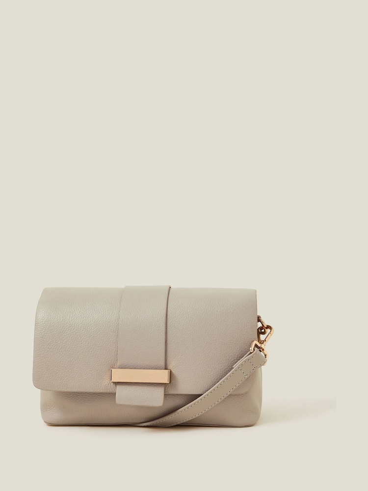Accessorize Nude Leather Metal Bar Cross-Body Bag - Image 1 of 4