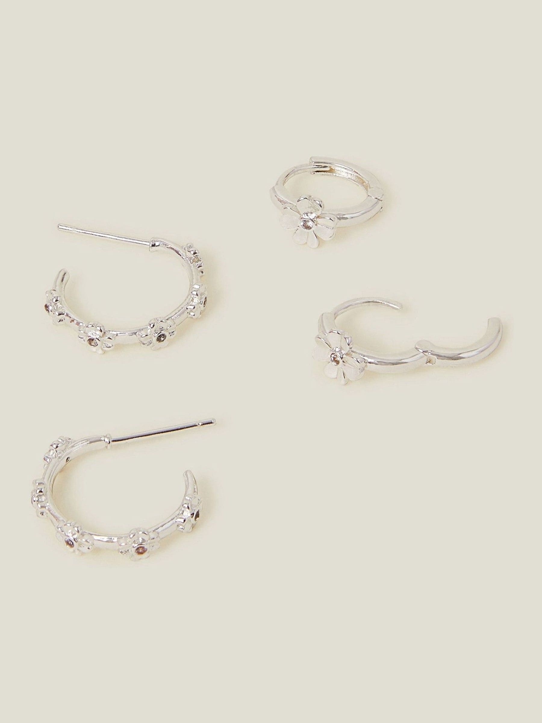 Flower hoop earrings silver sale