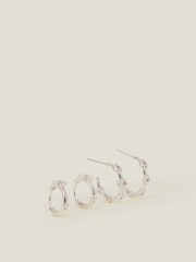 Accessorize Silver Sterling Silver Plated Flower Hoop Earrings 2 Pack - Image 2 of 3