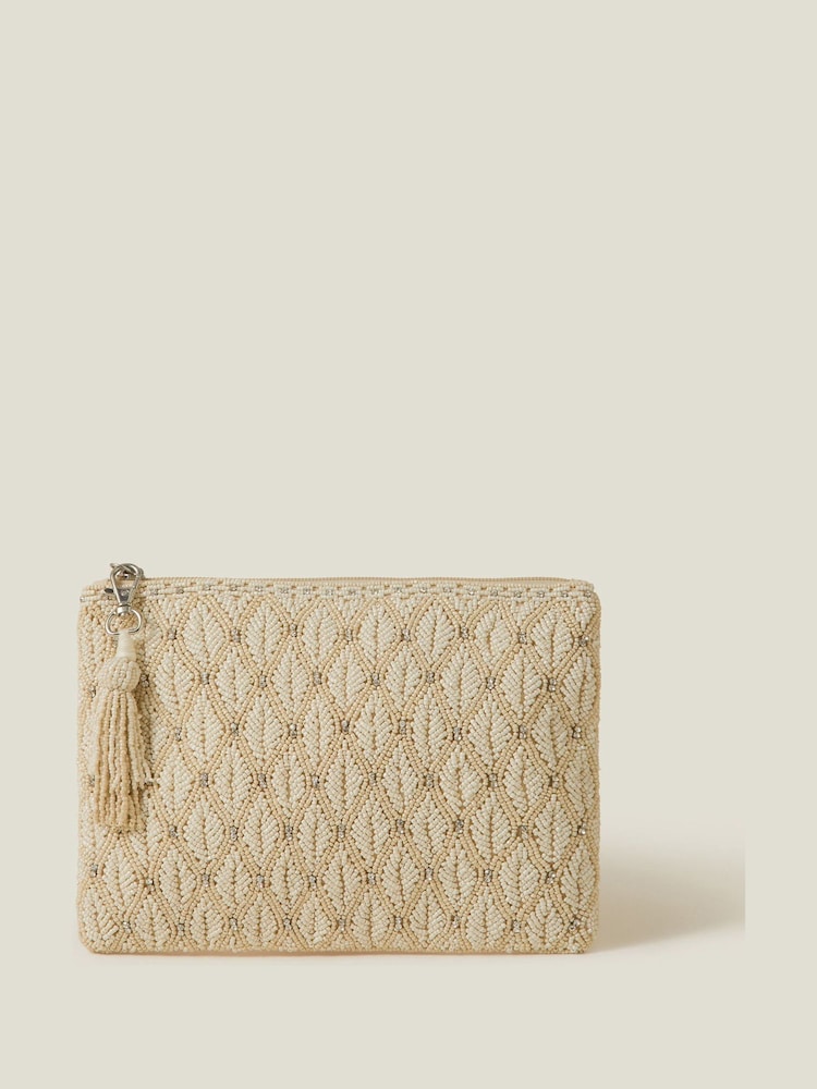 Accessorize Natural Bridal Embellished Zip Clutch Bag - Image 1 of 4