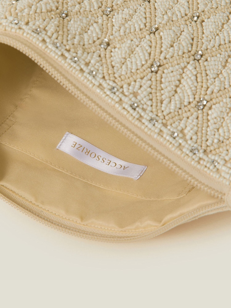 Accessorize Natural Bridal Embellished Zip Clutch Bag - Image 4 of 4