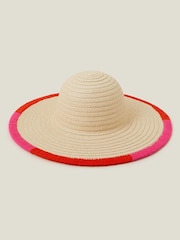 Accessorize Natural Colourful Trim Floppy Straw Hat - Image 1 of 1